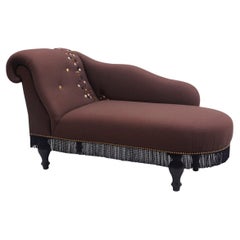 Vintage 1920 Style Chaise Longues In Brown Wool Fabric And Brass Leather Button Detail