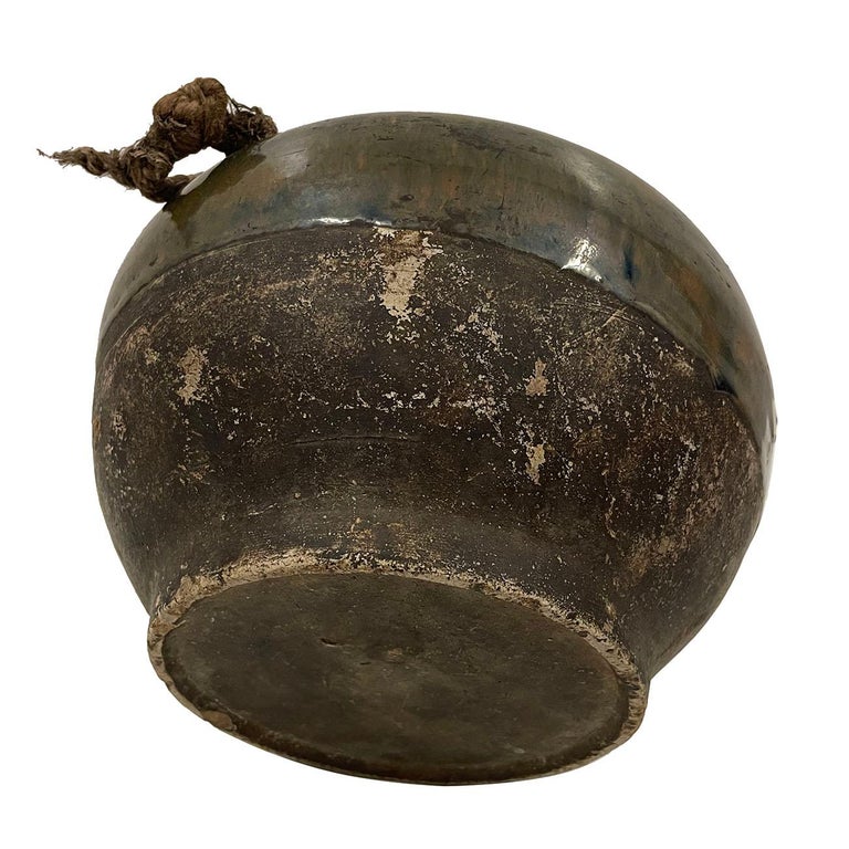 Early 20 Century Vintage Chinese Dark Green Glaze Pottery Vase/Liquor Bottle For Sale at 1stDibs