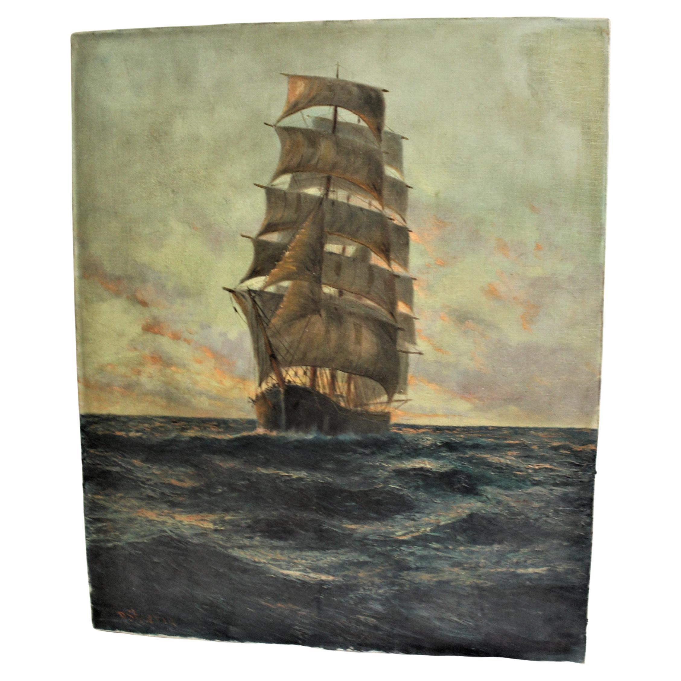 Early 20 Th Century Ships Painting Oil on Canvas English For Sale