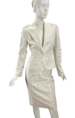 Early 2000-s Vintage Dolce & Gabbana White Gold Floral Jacquard Skirt Suit
