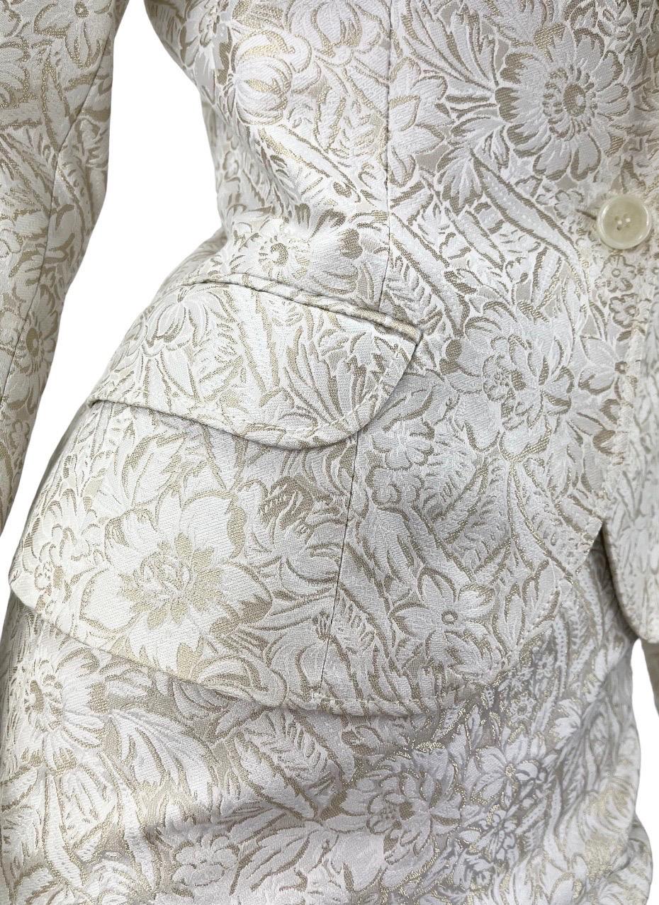 Women's Early 2000-s Vintage Dolce & Gabbana White Gold Floral Jacquard Skirt Suit   For Sale
