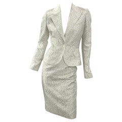 Dolce & Gabbana White Gold Floral Jacquard, abito con gonna a ruota dei primi anni 2000.
