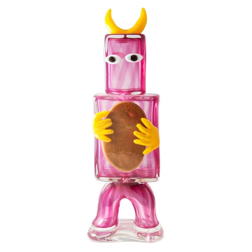Early 2000 Unique Blown Murano Glass Fuchsia Yellow Sculpture by Juan Ripolles in vendita