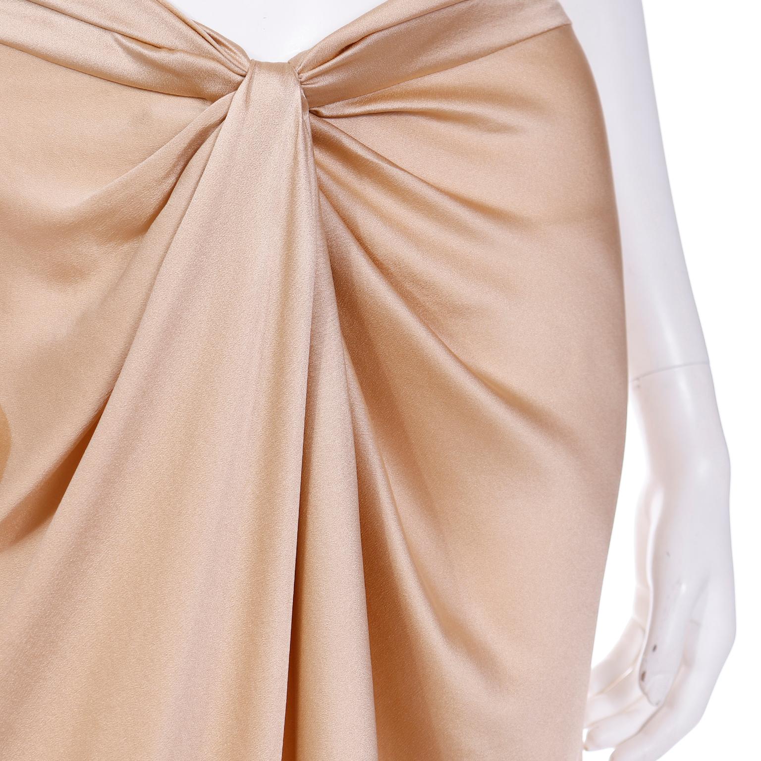 Early 2000s Alberta Ferretti Gold Silk Skirt With Low Waist Draping & Tucks In Excellent Condition For Sale In Portland, OR