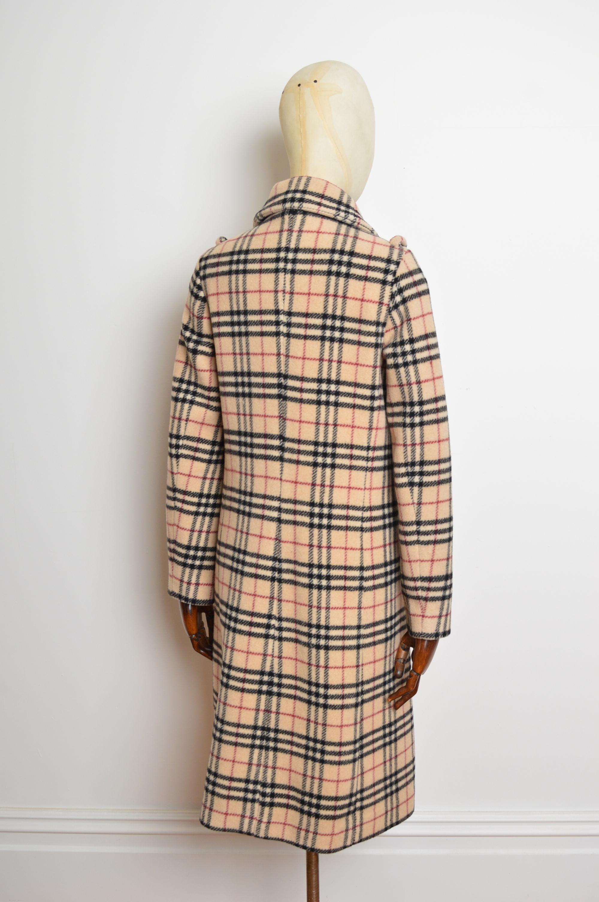 Early 2000's Burberry Nova Check Long Wool Tailored Coat For Sale