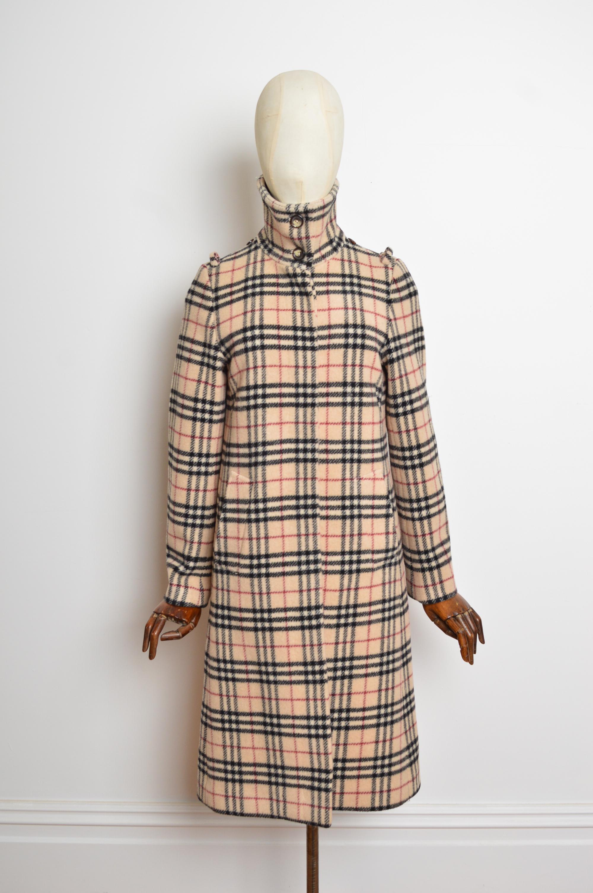 Early 2000's Burberry Nova Check Long Wool Tailored Coat For Sale