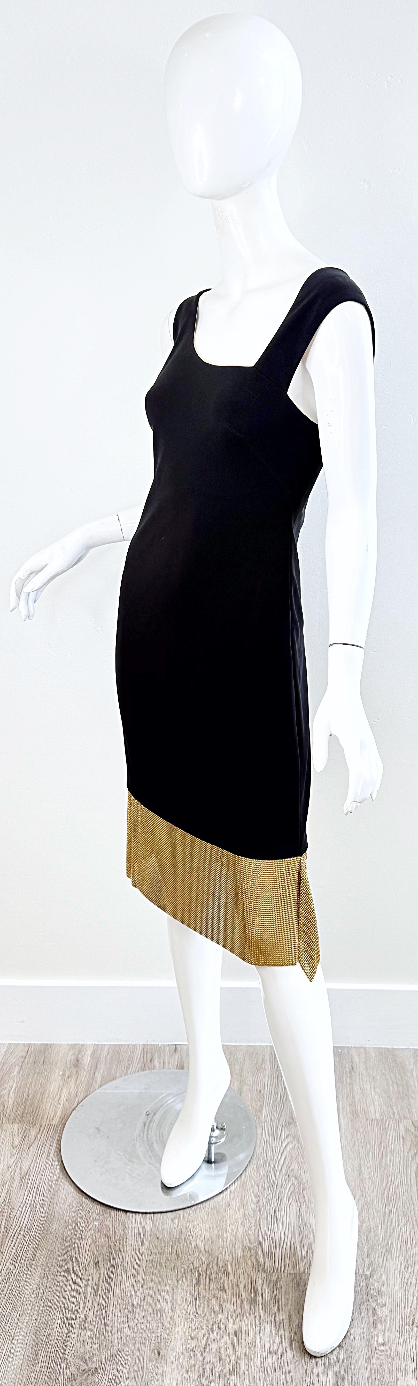 Anfang 2000er CD GREENE Vintage Schwarzes Kleid Gold Mesh Saum Cocktail Party US Größe 6 im Angebot 8