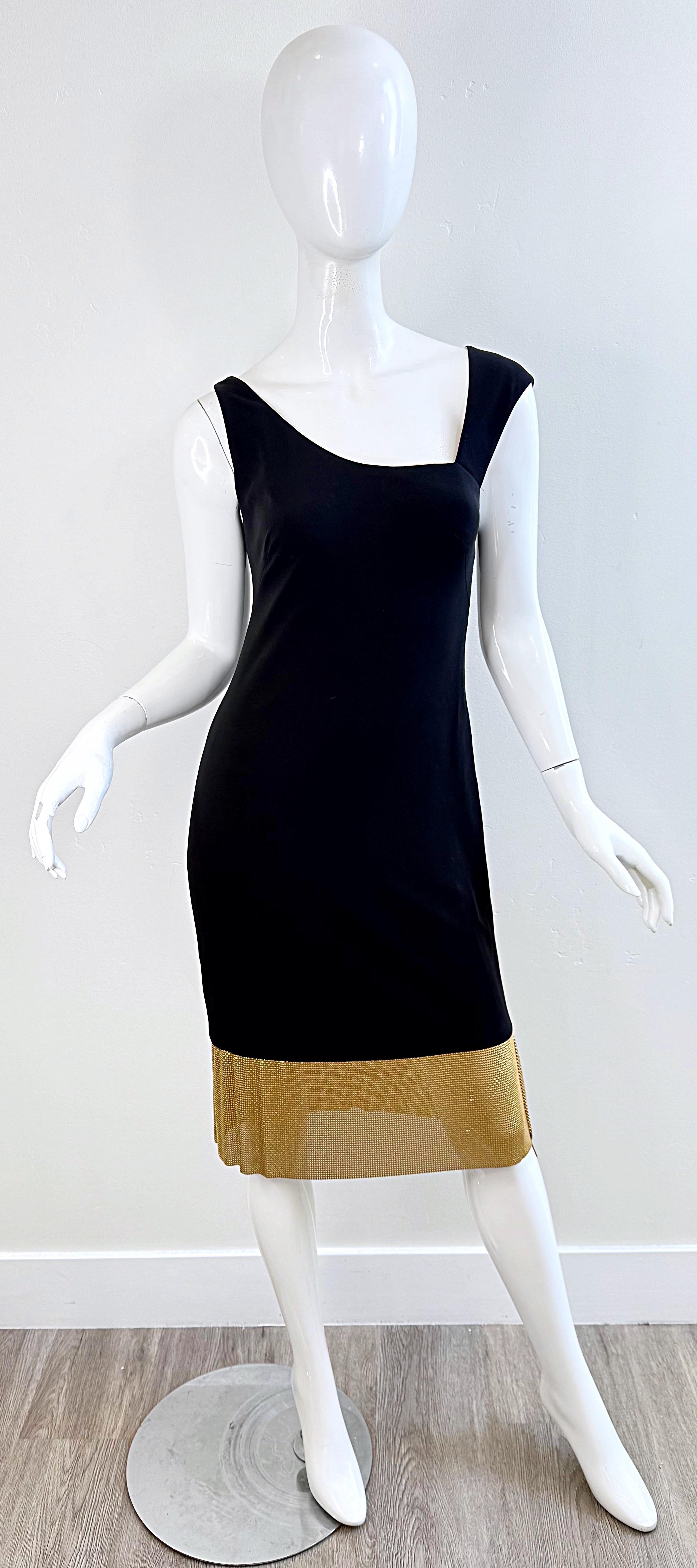 Anfang 2000er CD GREENE Vintage Schwarzes Kleid Gold Mesh Saum Cocktail Party US Größe 6 im Angebot 9