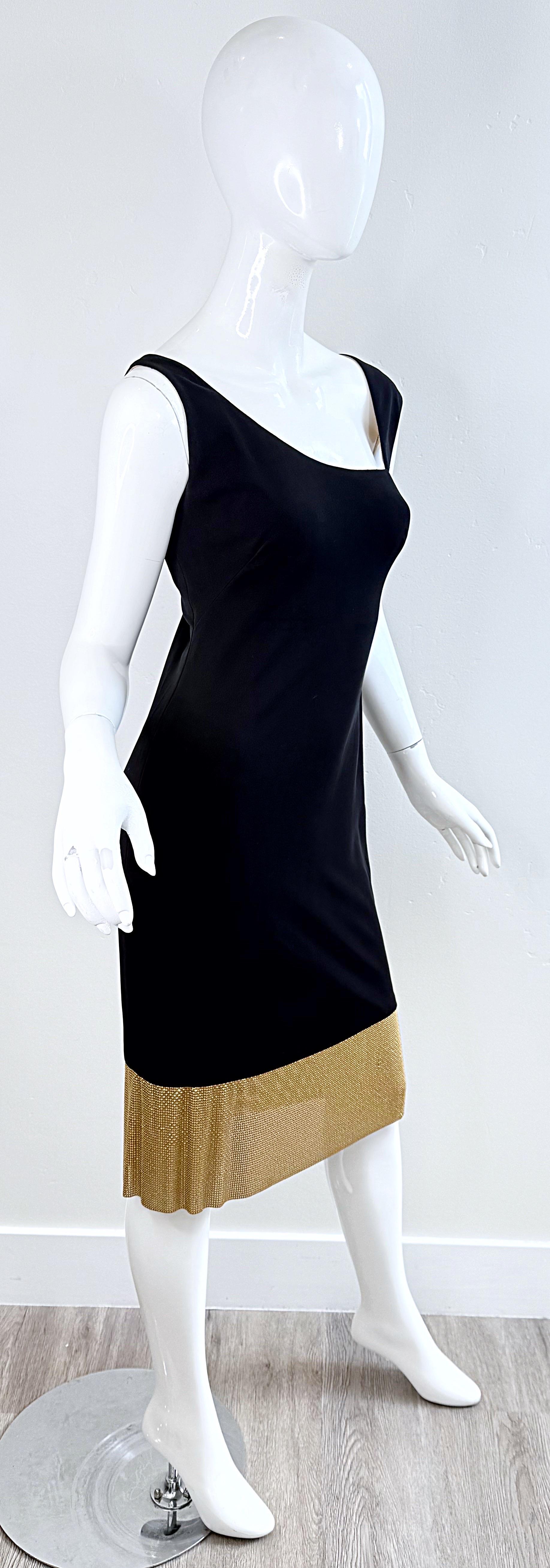 Anfang 2000er CD GREENE Vintage Schwarzes Kleid Gold Mesh Saum Cocktail Party US Größe 6 im Angebot 2