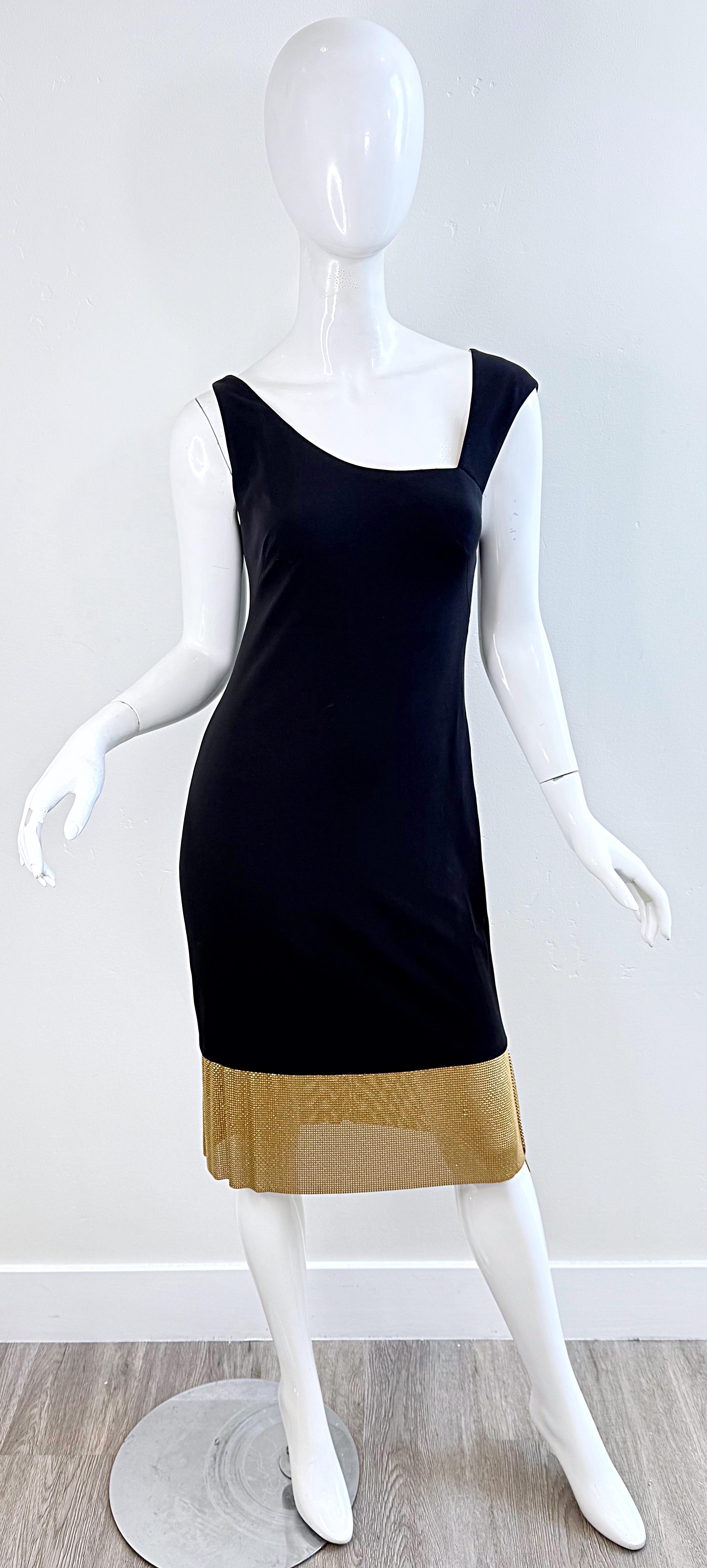 Anfang 2000er CD GREENE Vintage Schwarzes Kleid Gold Mesh Saum Cocktail Party US Größe 6 im Angebot 4