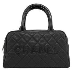 Early 2000s Chanel Black Quilted Caviar Mini Bowler Bag
