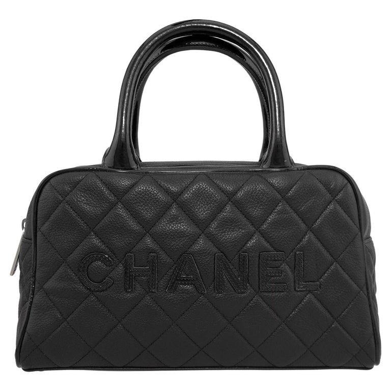 Early 2000s Chanel Black Quilted Caviar Mini Bowler Bag For Sale