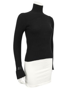 Early 2000's Chanel Black Ribbed Mock Neck Sweater with Gold Logo Buttons