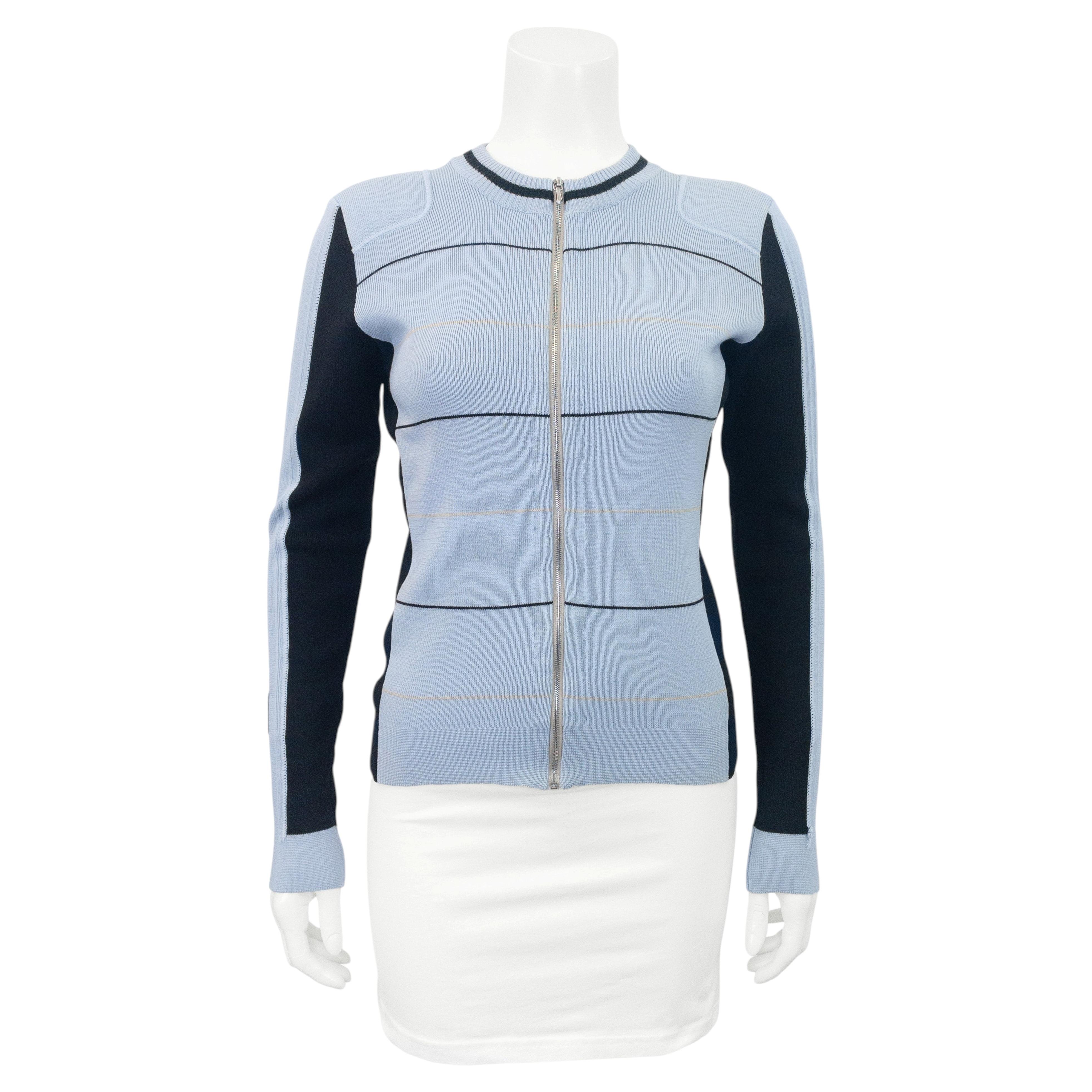 Early 2000's Chanel Sport Zip Front Wool Cardigan with Rubber CC Patch For Sale