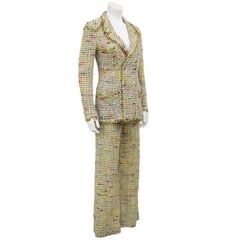 Early 2000s Chanel Yellow and Red Boucle Pants Suit