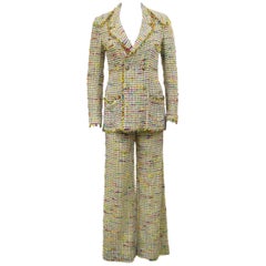 Early 2000s Chanel Yellow and Red Boucle Pants Suit