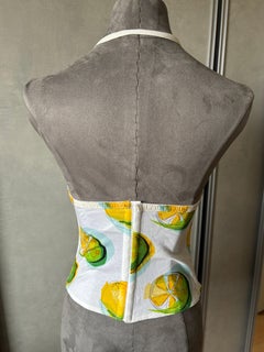 Early 2000s Christian Dior by John Galliano Lemon Print Halter Bustier