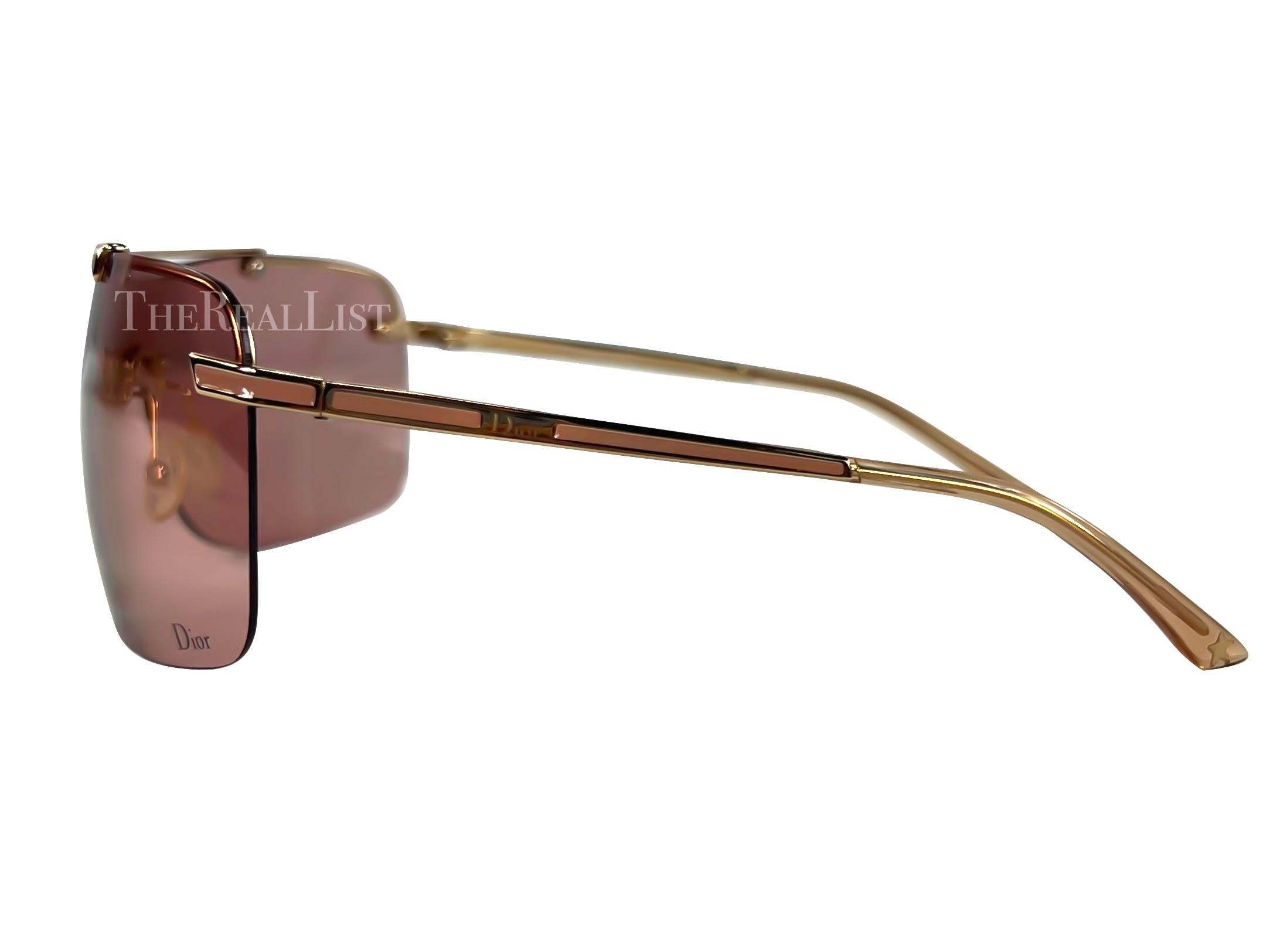 Early 2000s Christian Dior by John Galliano Pink Gold Rimless Shield Sunglasses In Excellent Condition For Sale In West Hollywood, CA