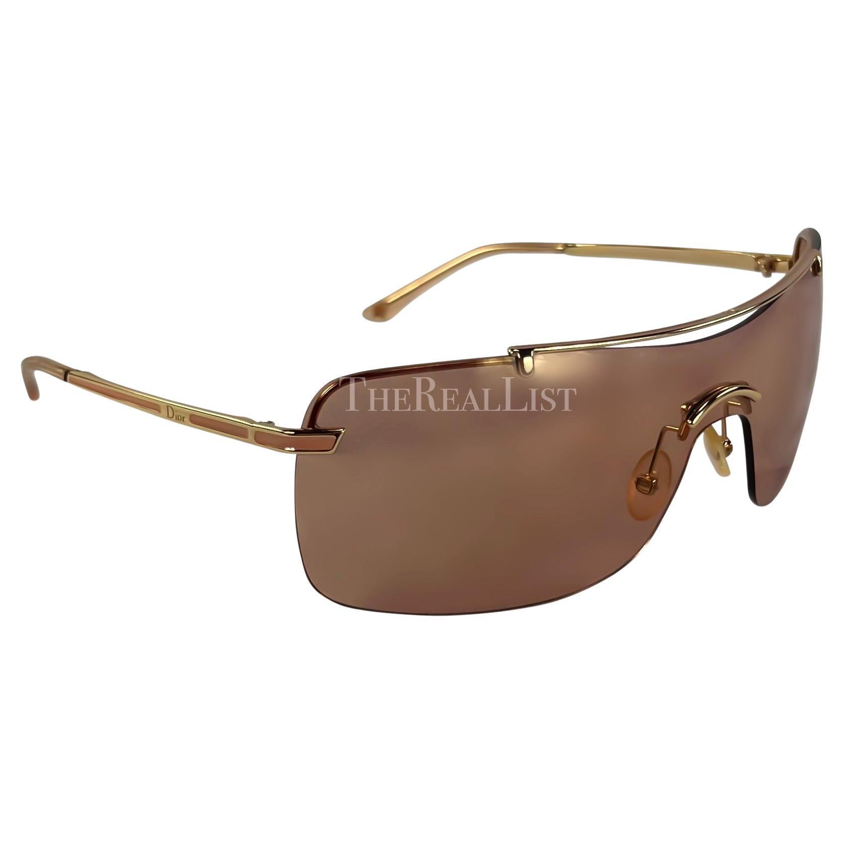 Early 2000s Christian Dior by John Galliano Pink Gold Rimless Shield Sunglasses For Sale