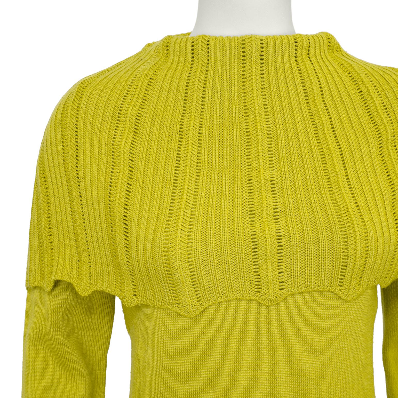 Women's Early 2000s Christian Dior Chartreuse Wool Fold Over Sweater For Sale