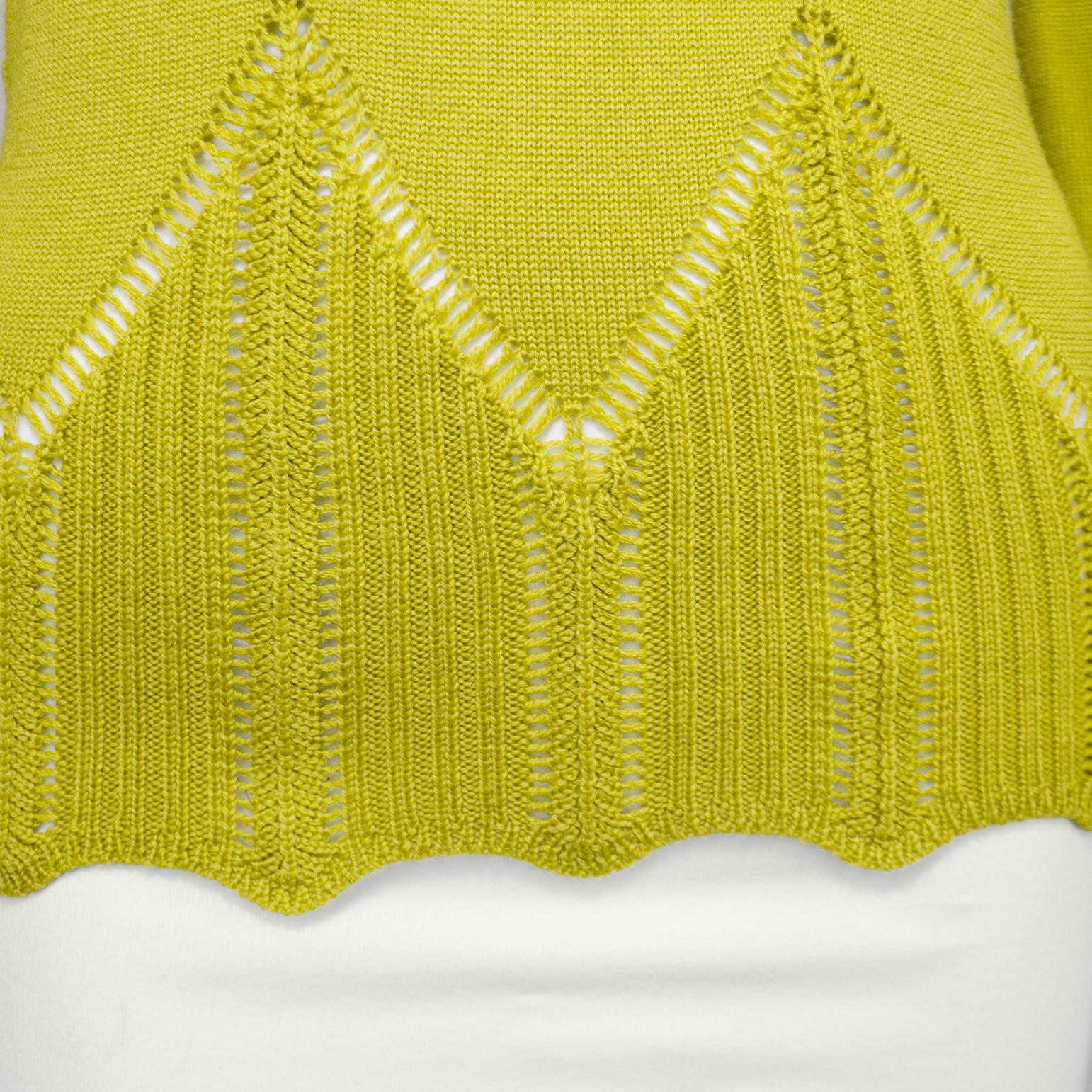 Early 2000s Christian Dior Chartreuse Wool Fold Over Sweater For Sale 1