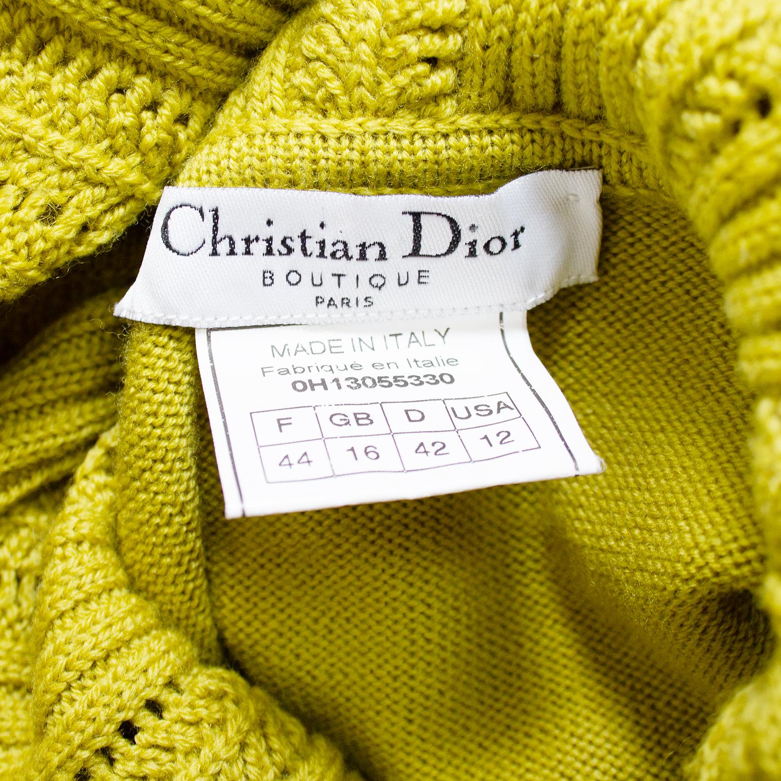 Early 2000s Christian Dior Chartreuse Wool Fold Over Sweater For Sale 2