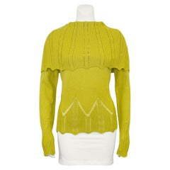 Early 2000s Christian Dior Chartreuse Wool Fold Over Sweater