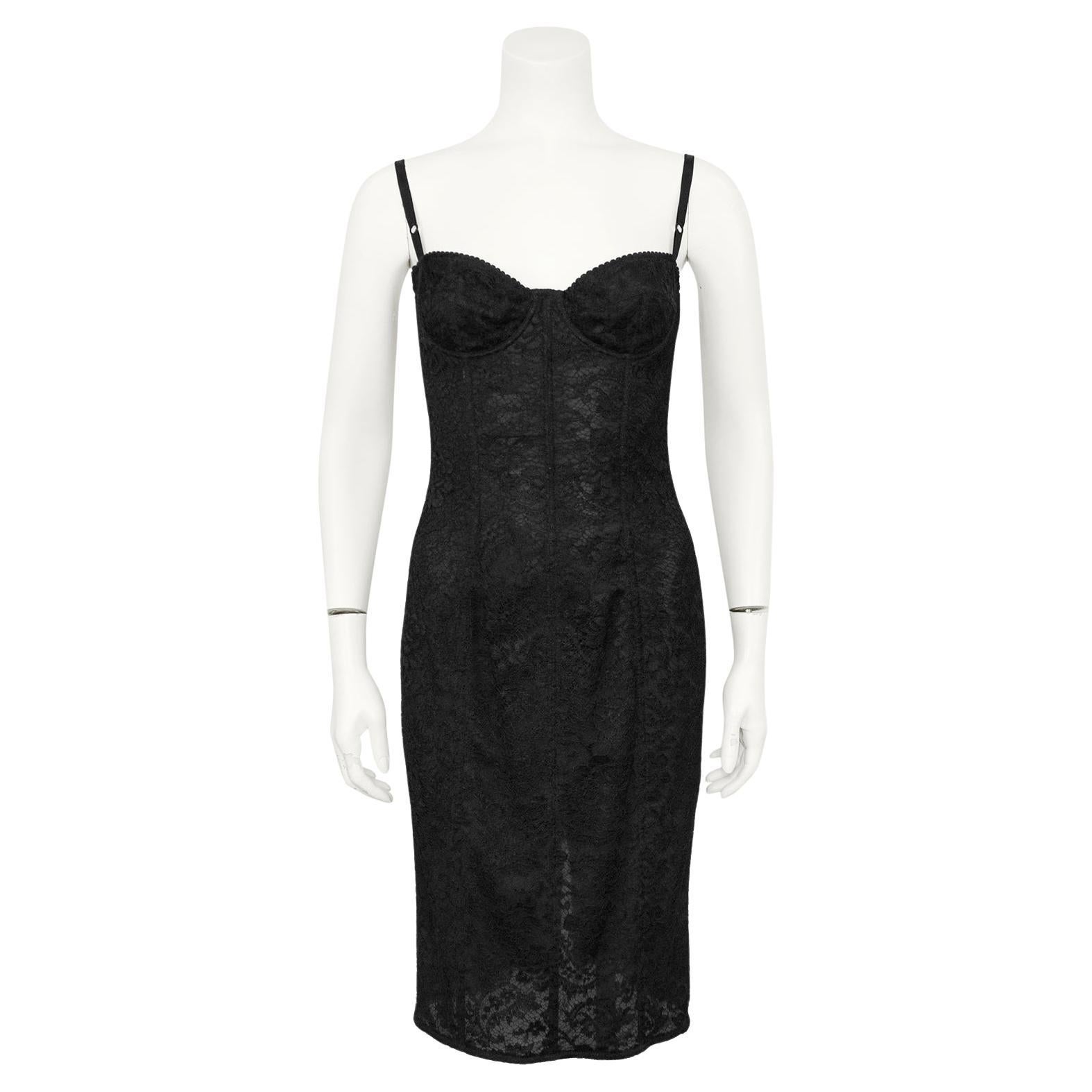 Early 2000s Dolce and Gabbana Black Lace Cocktail Dress For Sale