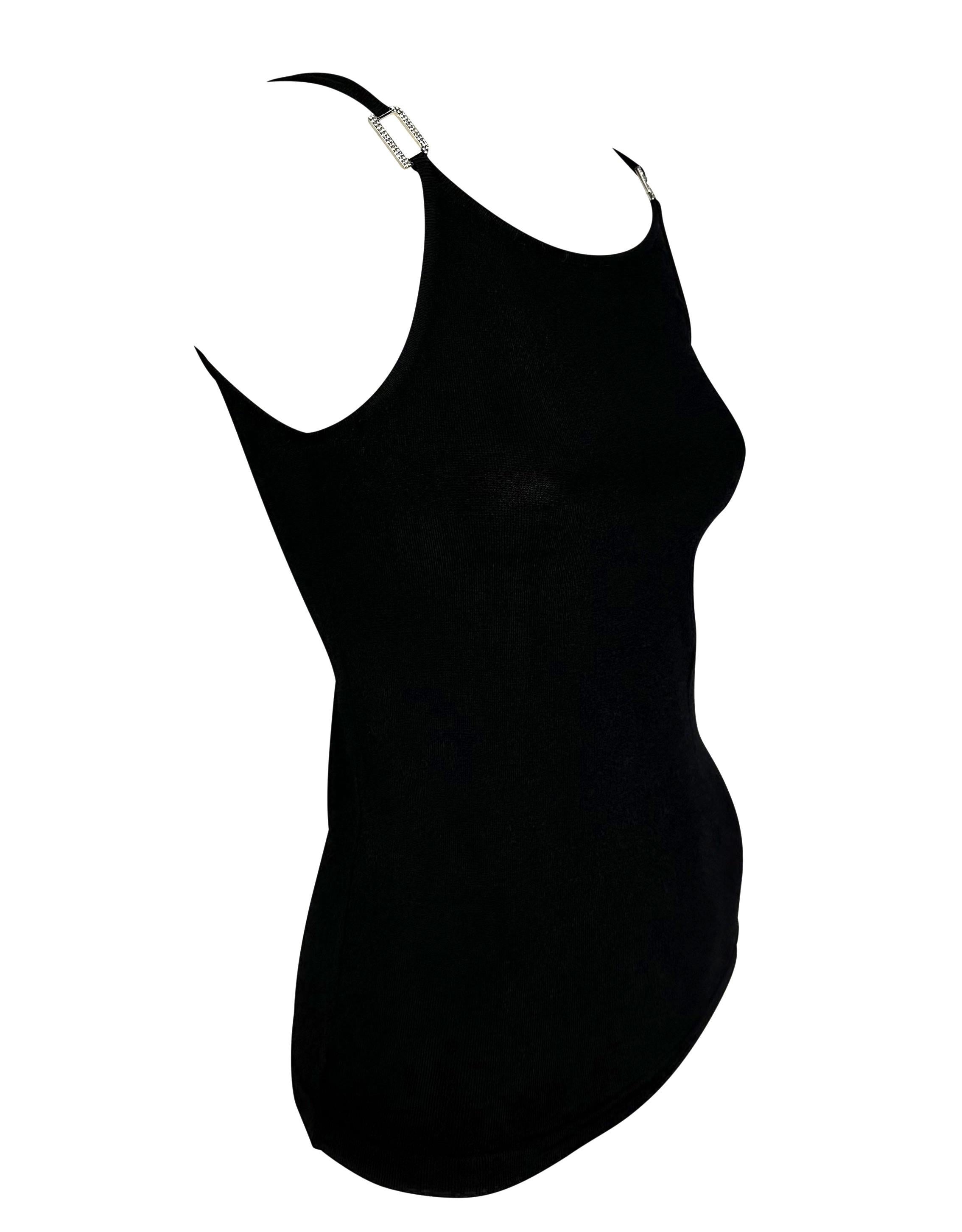 Early 2000s Dolce and Gabbana Black Rhinestone 'DG' Logo Buckle Tank Top In Good Condition For Sale In West Hollywood, CA