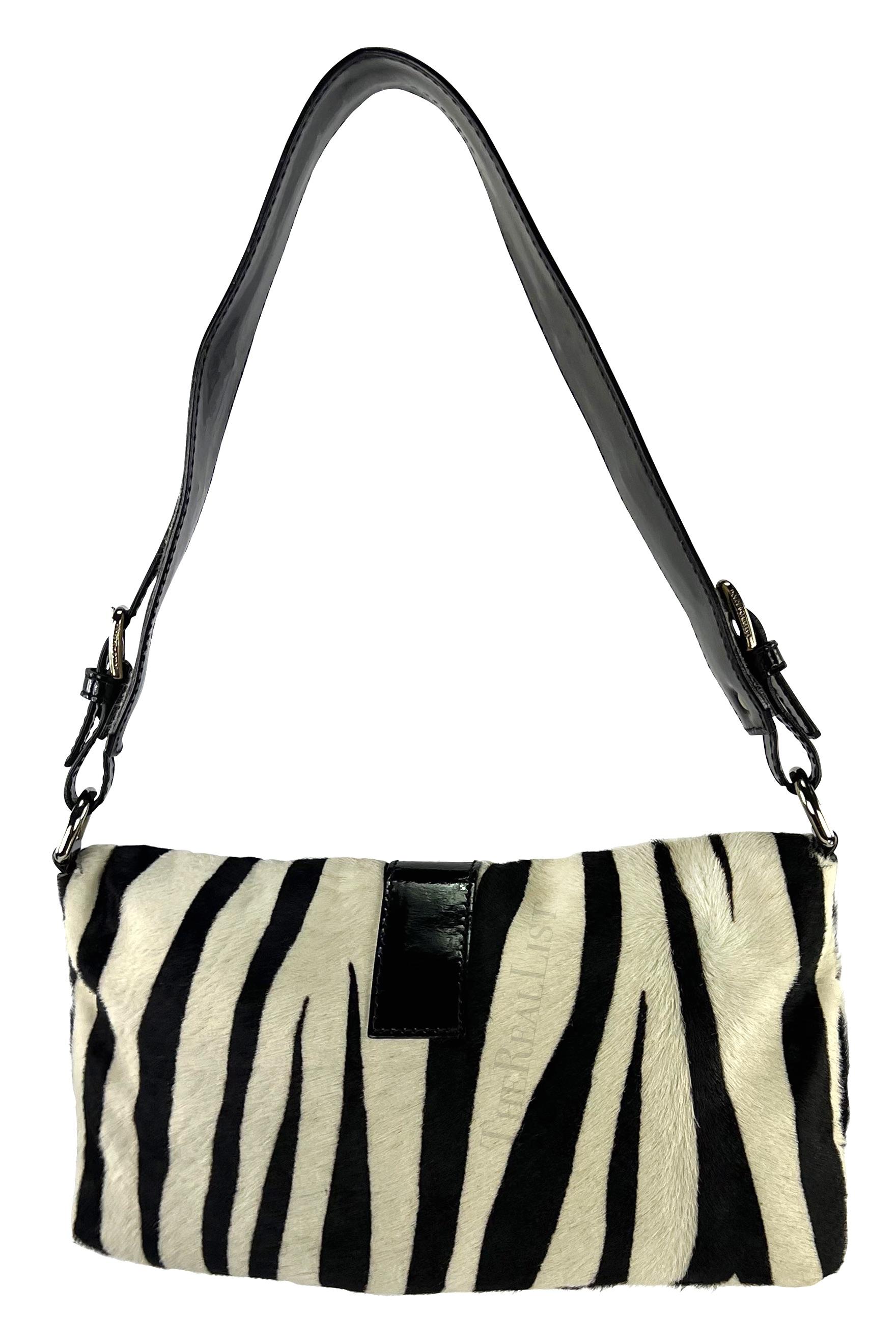 Early 2000s Dolce and Gabbana Zebra Pony Hair Patent Leather Shoulder Bag In Good Condition In West Hollywood, CA