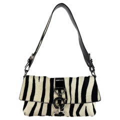 Early 2000s Dolce and Gabbana Zebra Pony Hair Patent Leather Shoulder Bag