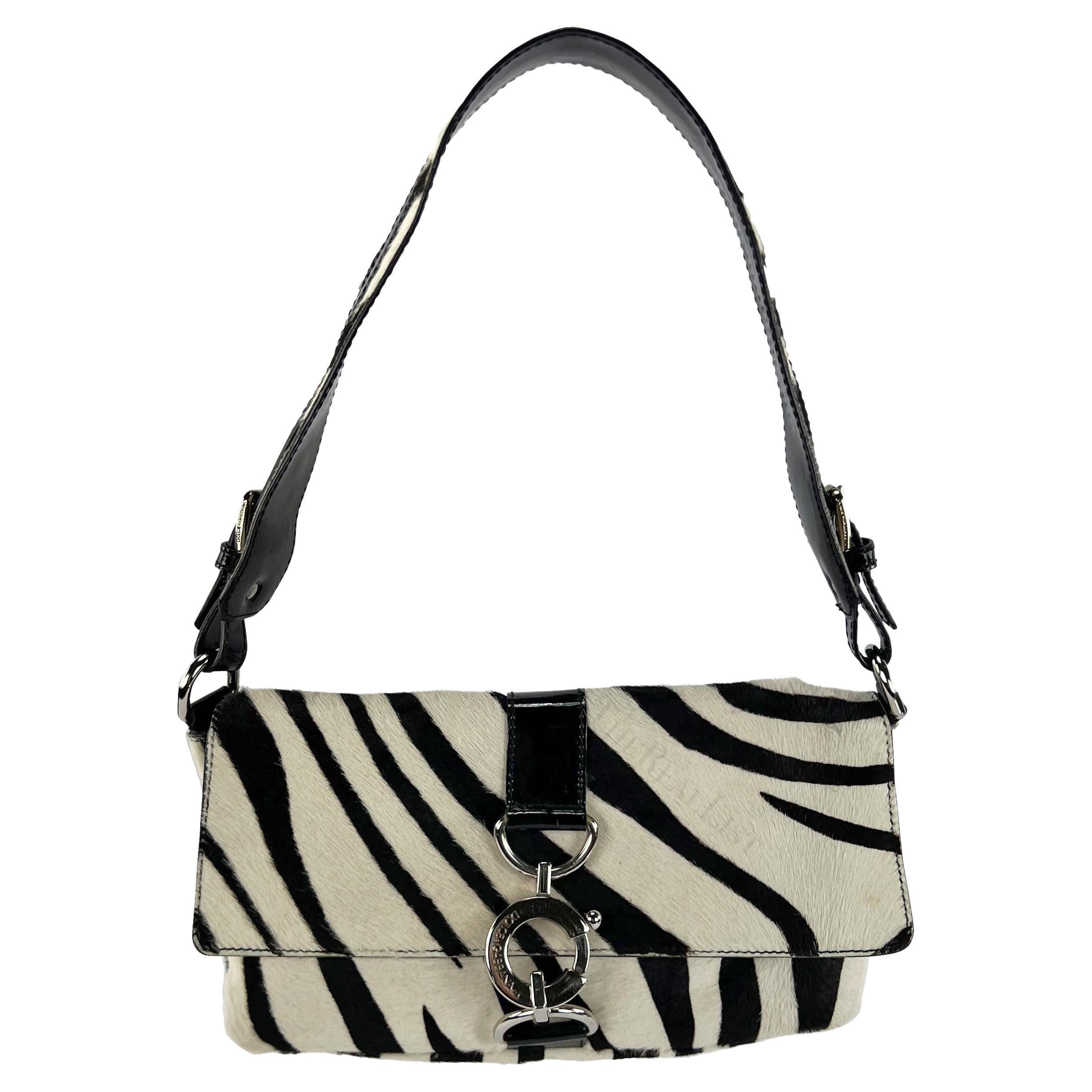 Early 2000s Dolce and Gabbana Zebra Pony Hair Shoulder Bag For Sale
