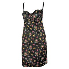 Principios de los 2000 Dolce & Gabbana Mini Vestido Rosa Floral Negro Y2K