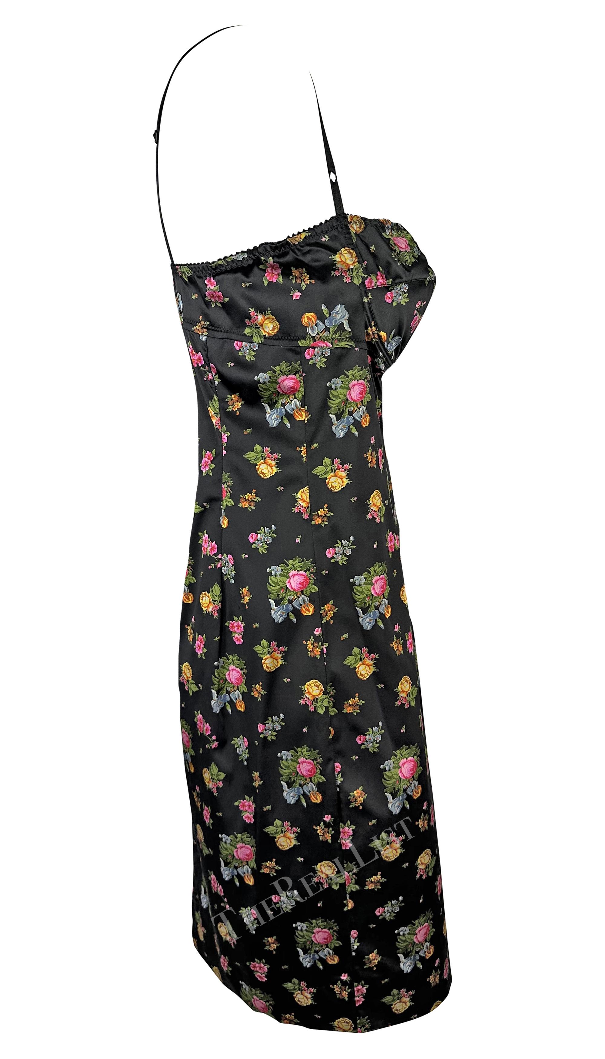 Early 2000s Dolce & Gabbana Black Floral Rose Mini Dress Y2K For Sale 1