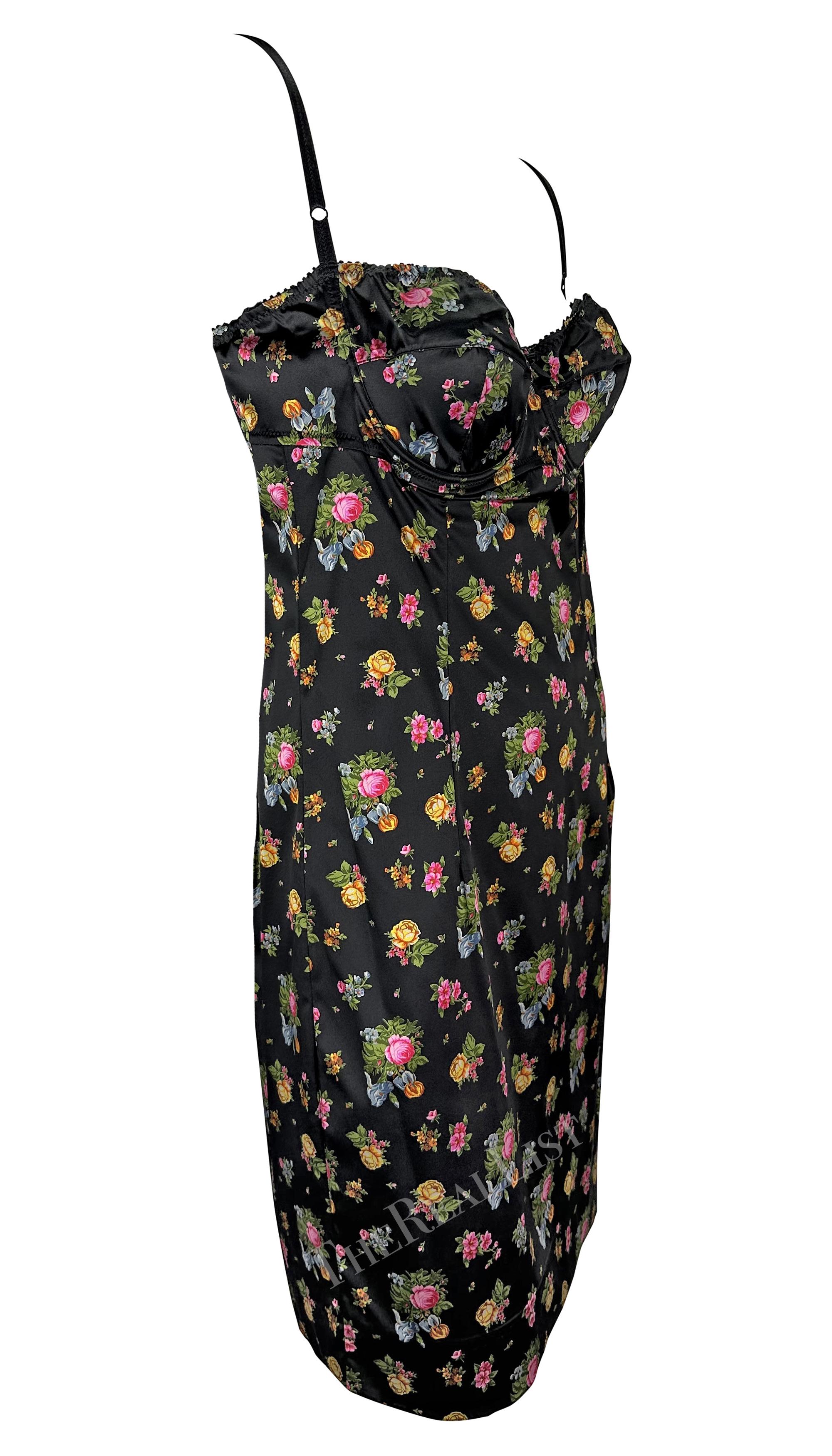 Early 2000s Dolce & Gabbana Black Floral Rose Mini Dress Y2K For Sale 2