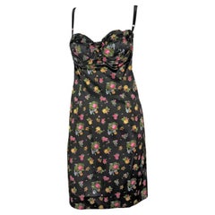 Primi anni 2000 Dolce & Gabbana Mini Abito Nero Floreale Rosa Y2K