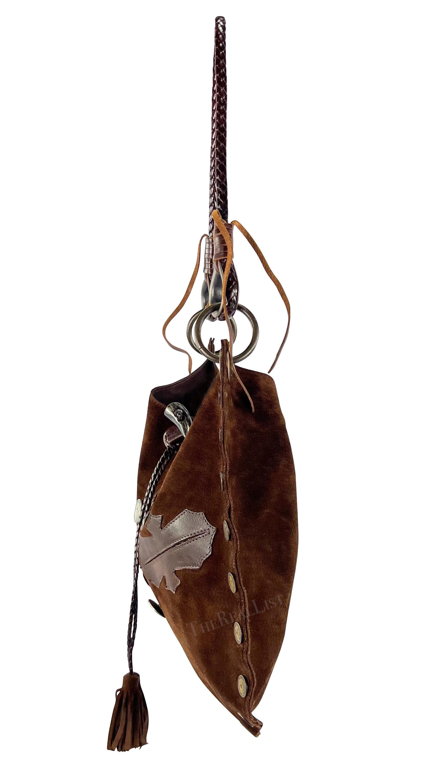 Women's Early 2000s Dolce & Gabbana Brown Suede Distressed Coin Shoulder Bag