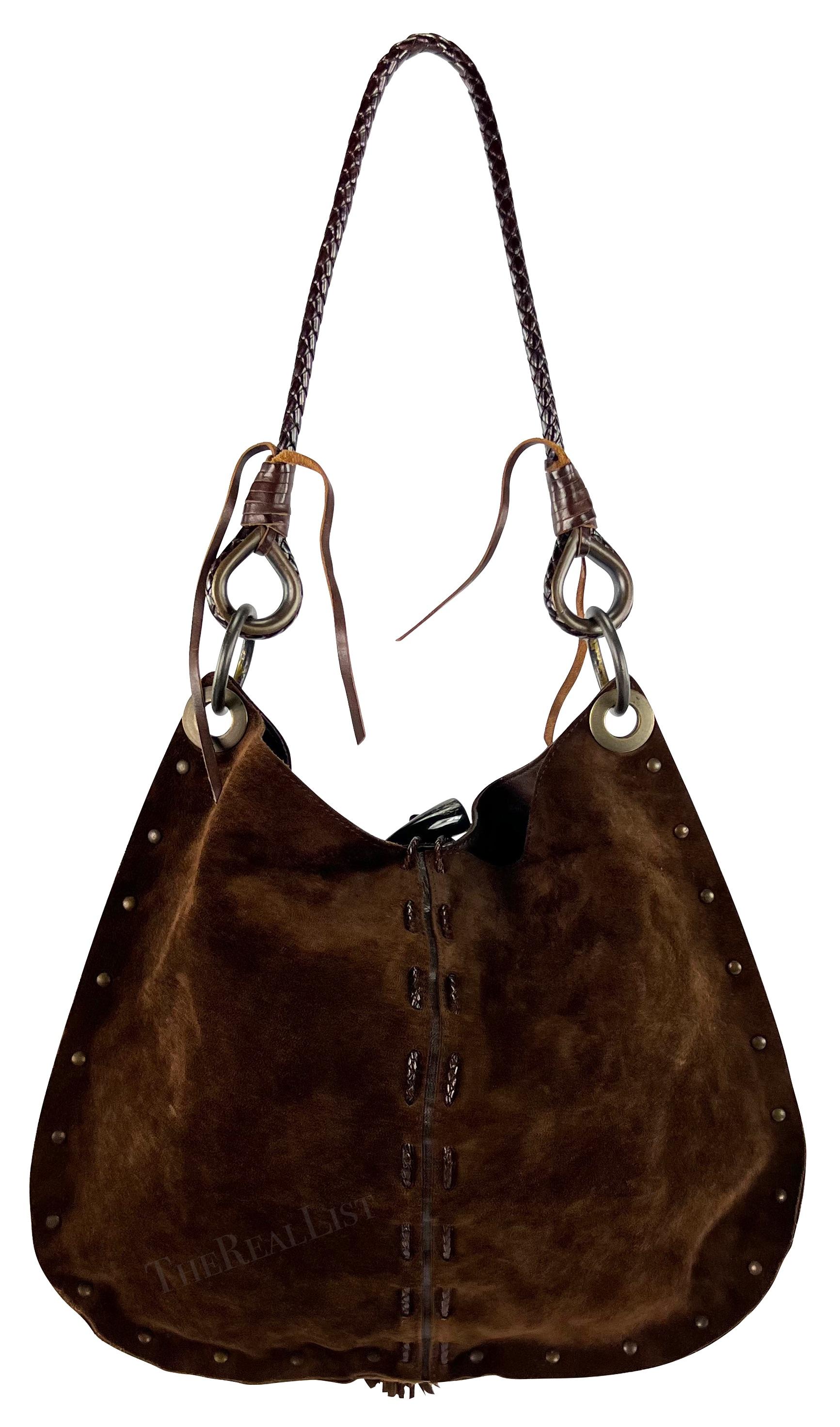 Early 2000s Dolce & Gabbana Brown Suede Distressed Coin Shoulder Bag 2