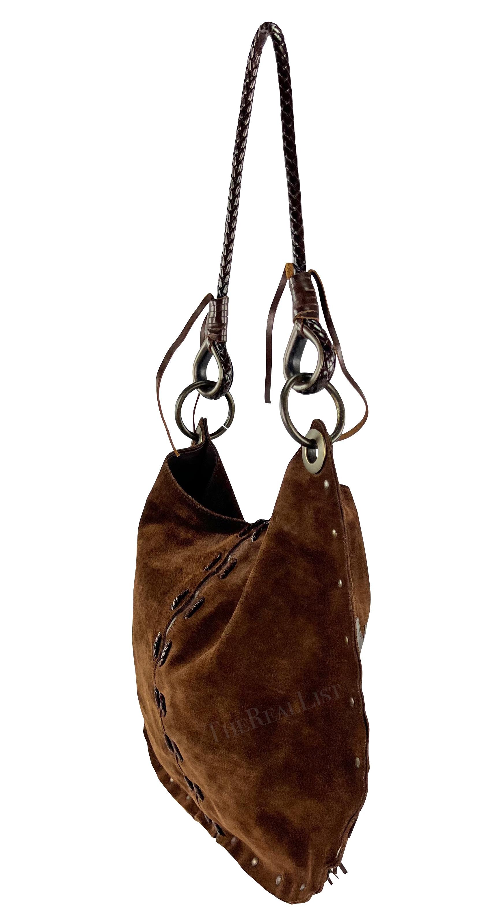 Early 2000s Dolce & Gabbana Brown Suede Distressed Coin Shoulder Bag 3