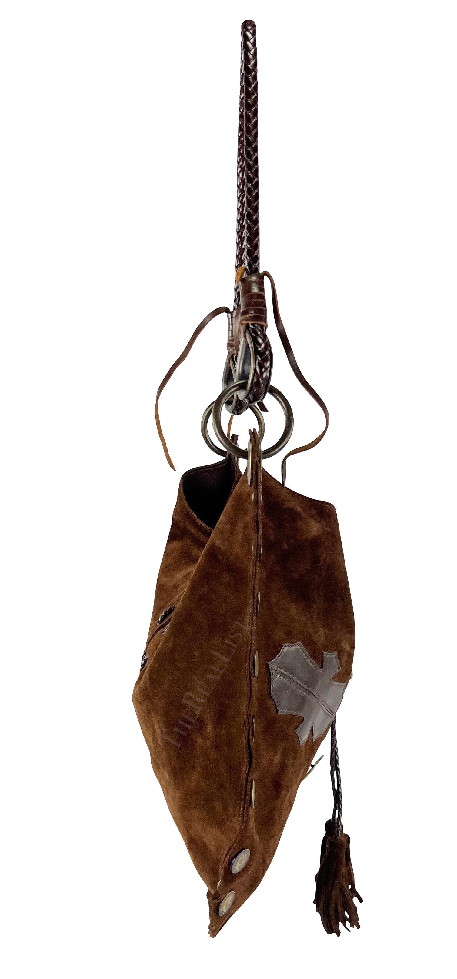 Early 2000s Dolce & Gabbana Brown Suede Distressed Coin Shoulder Bag 4