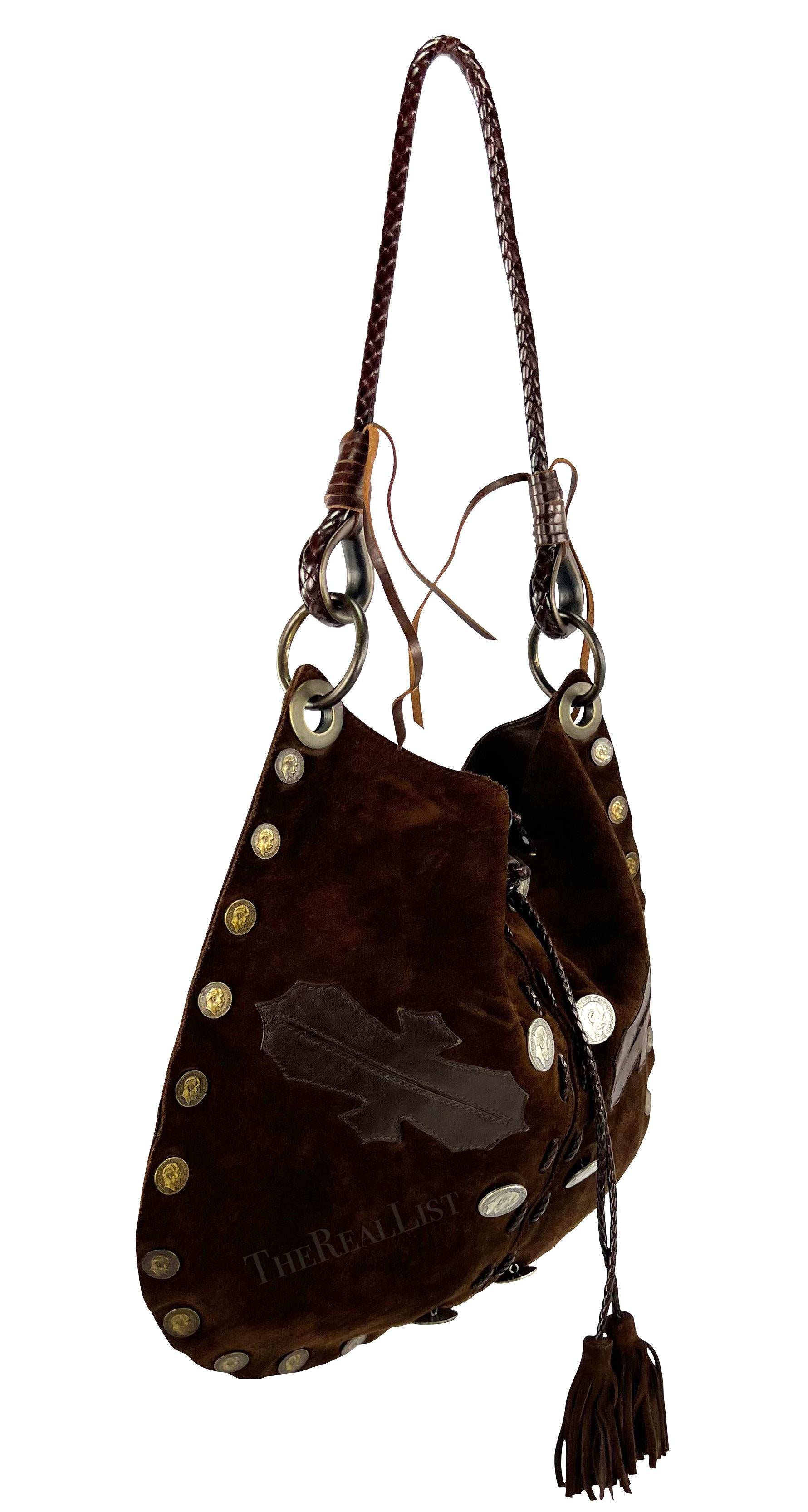 Early 2000s Dolce & Gabbana Brown Suede Distressed Coin Shoulder Bag 5