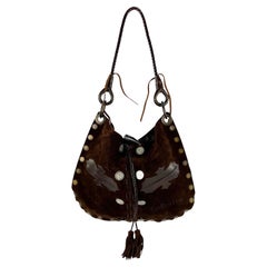 Early 2000s Dolce & Gabbana Brown Suede Distressed Coin Shoulder Bag