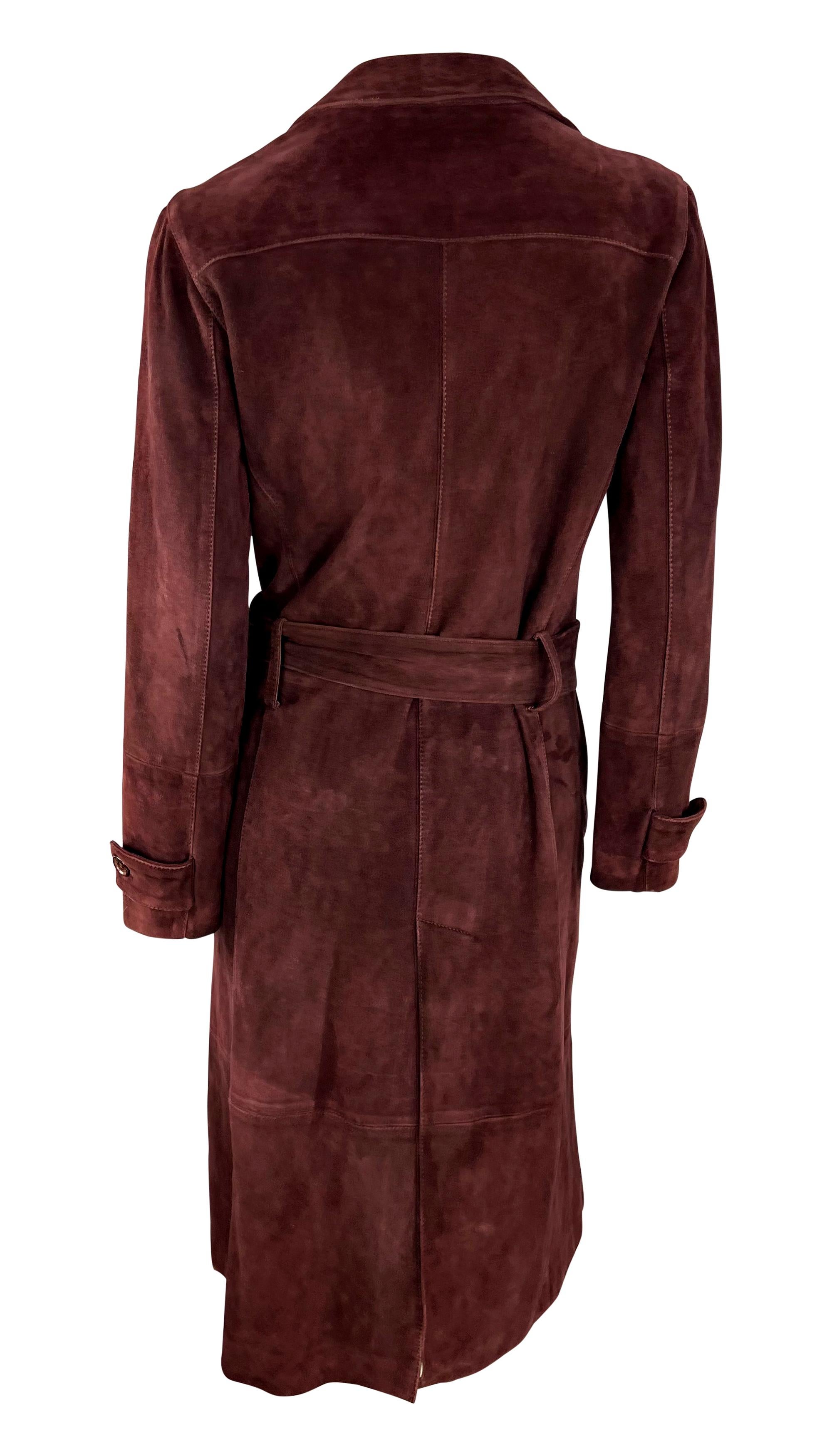 Black Early 2000s Dolce & Gabbana Burgundy Suede Belted Leather Trench Coat For Sale