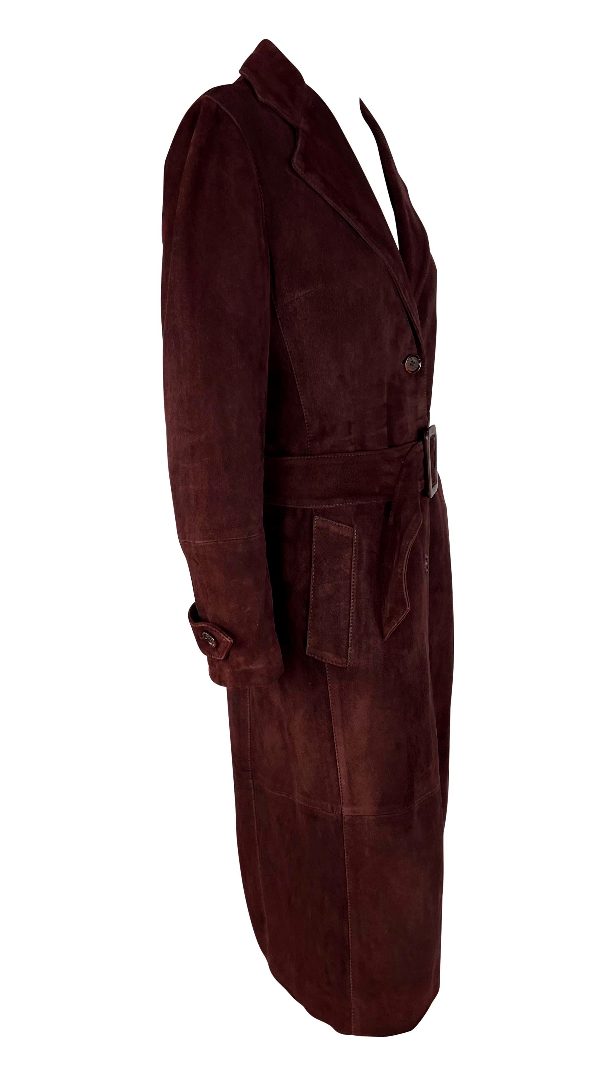 Early 2000s Dolce & Gabbana Burgundy Suede Belted Leather Trench Coat In Good Condition For Sale In West Hollywood, CA