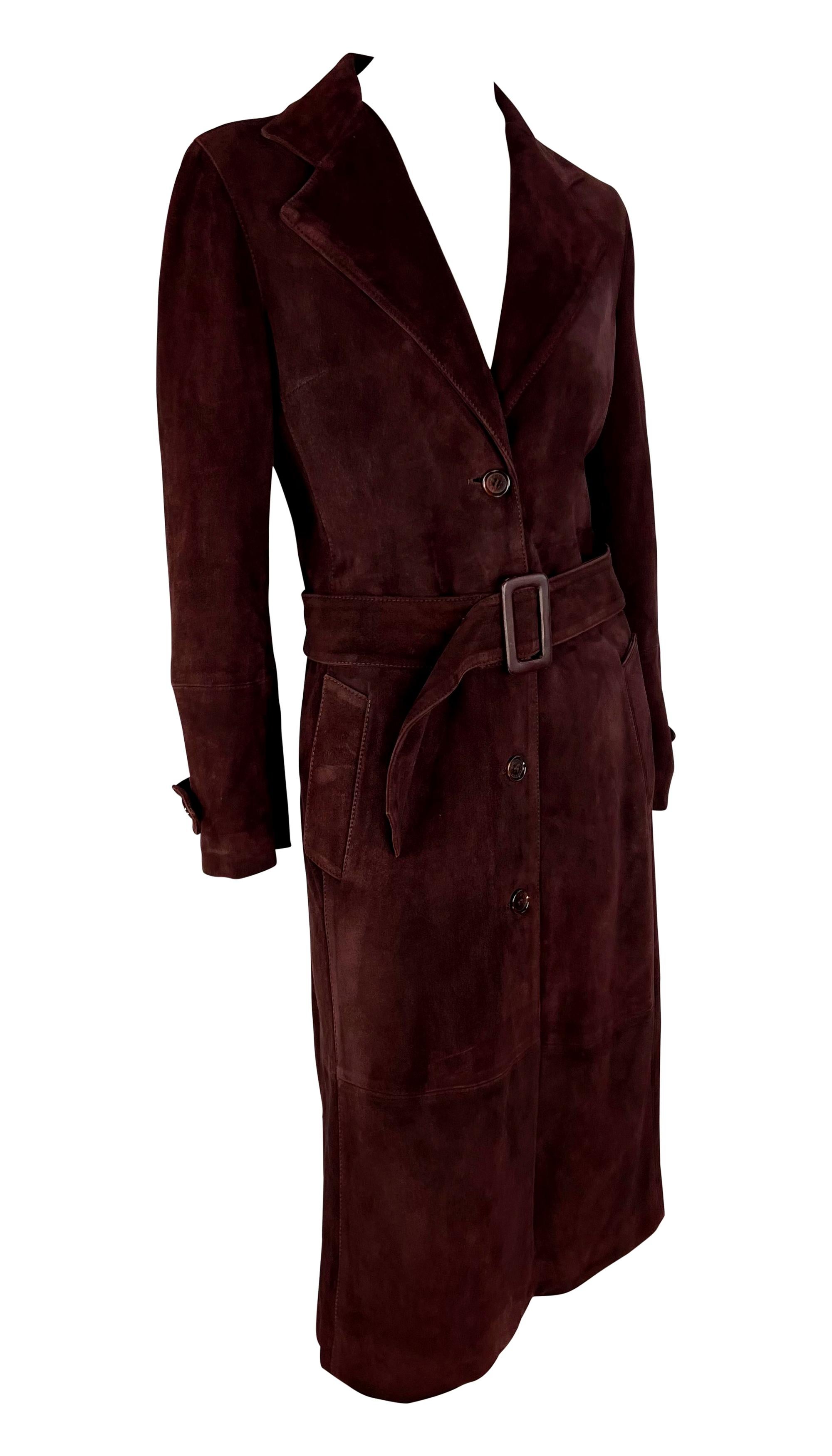 Women's Early 2000s Dolce & Gabbana Burgundy Suede Belted Leather Trench Coat For Sale