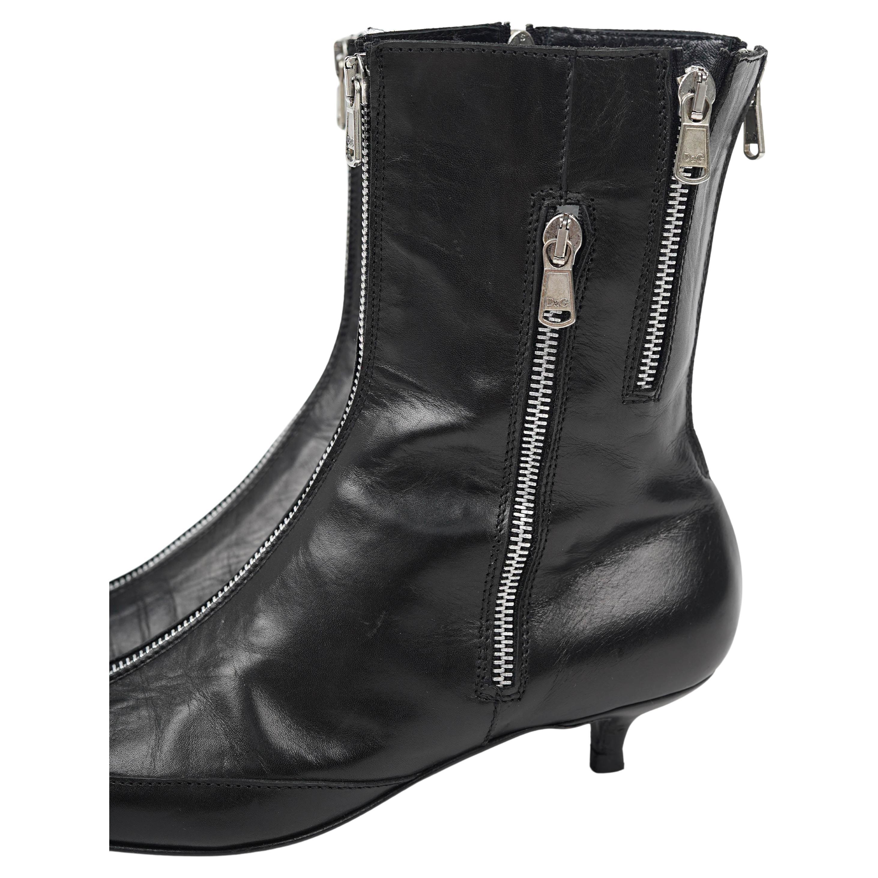 Botas de piel con cremallera Dolce & Gabbana de principios de la década de 2000 - Talla 38,5 (Talla 37) Negro en venta