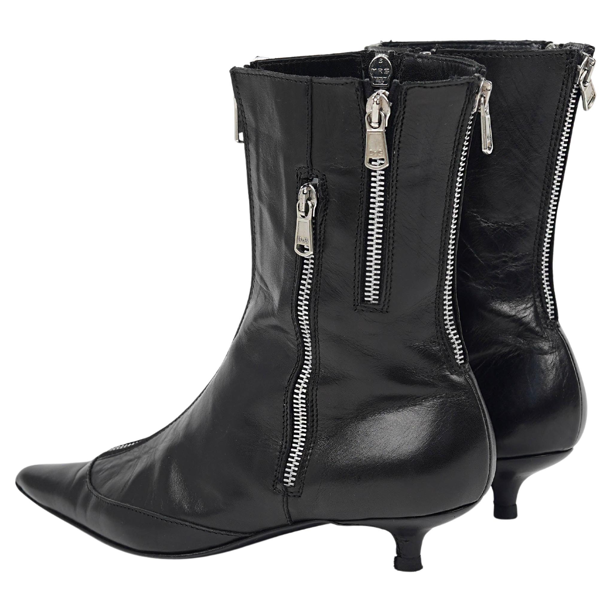 Femenino o masculino Botas de piel con cremallera Dolce & Gabbana de principios de la década de 2000 - Talla 38,5 (Talla 37) en venta