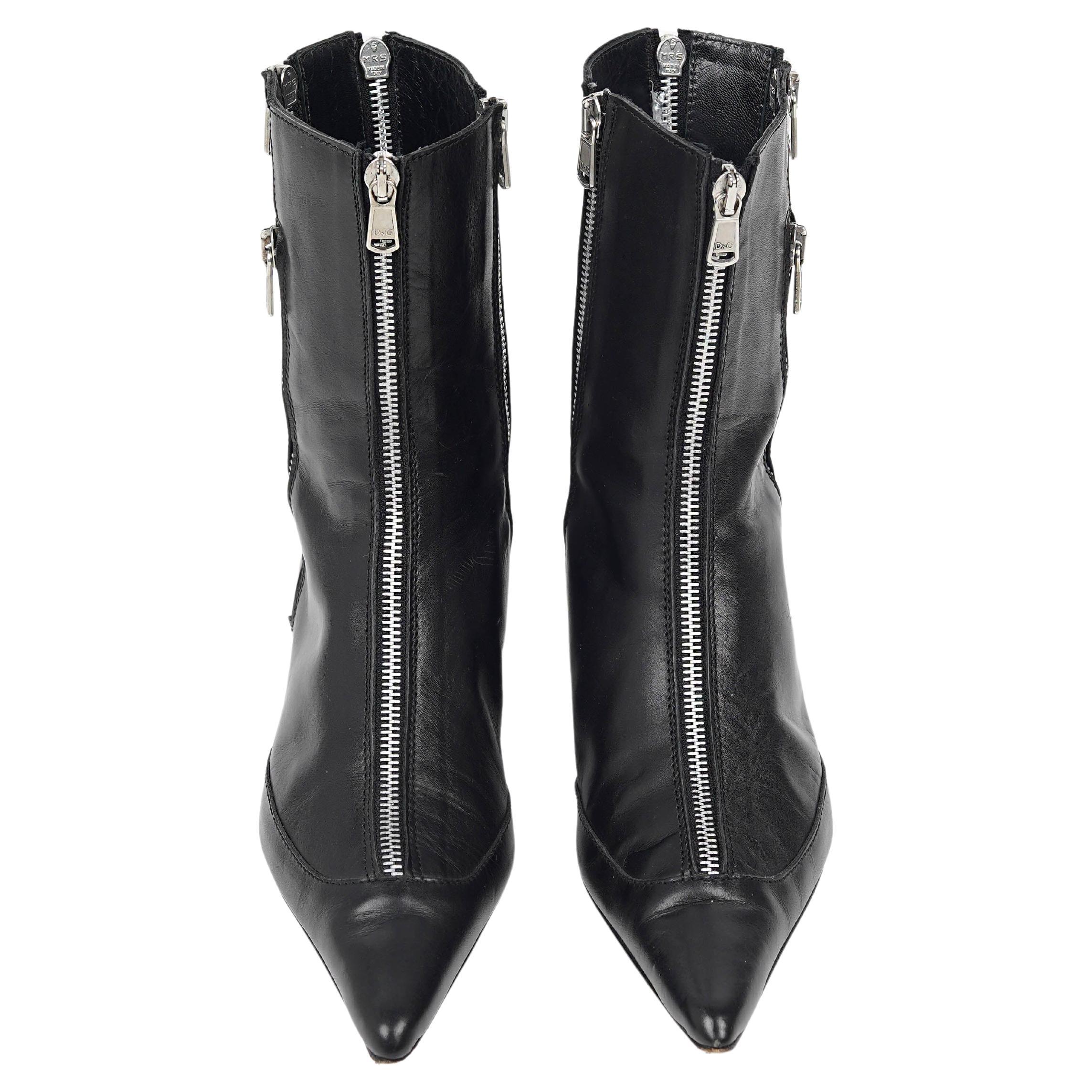 Botas de piel con cremallera Dolce & Gabbana de principios de la década de 2000 - Talla 38,5 (Talla 37) en venta 1