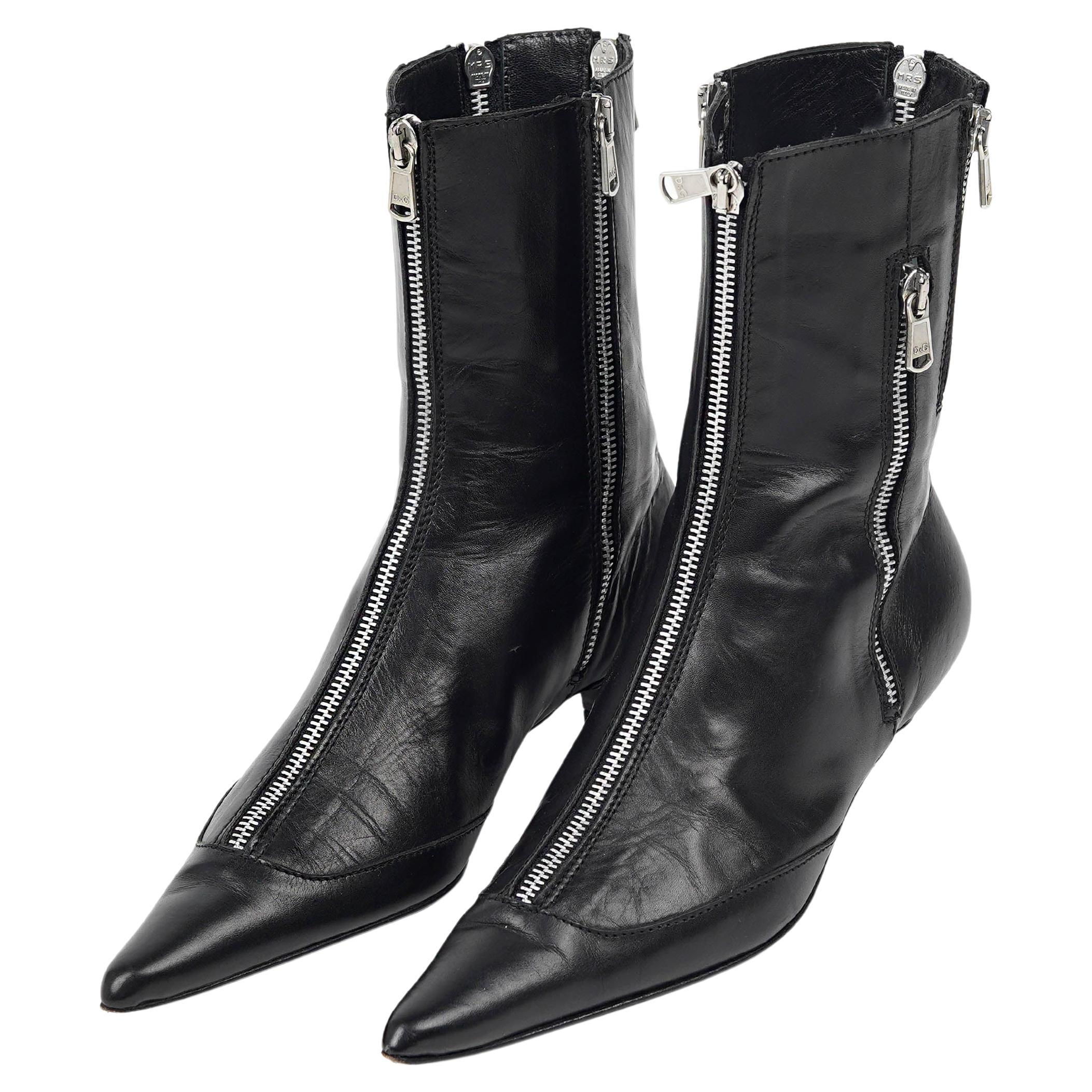 Botas de piel con cremallera Dolce & Gabbana de principios de la década de 2000 - Talla 38,5 (Talla 37) en venta 4