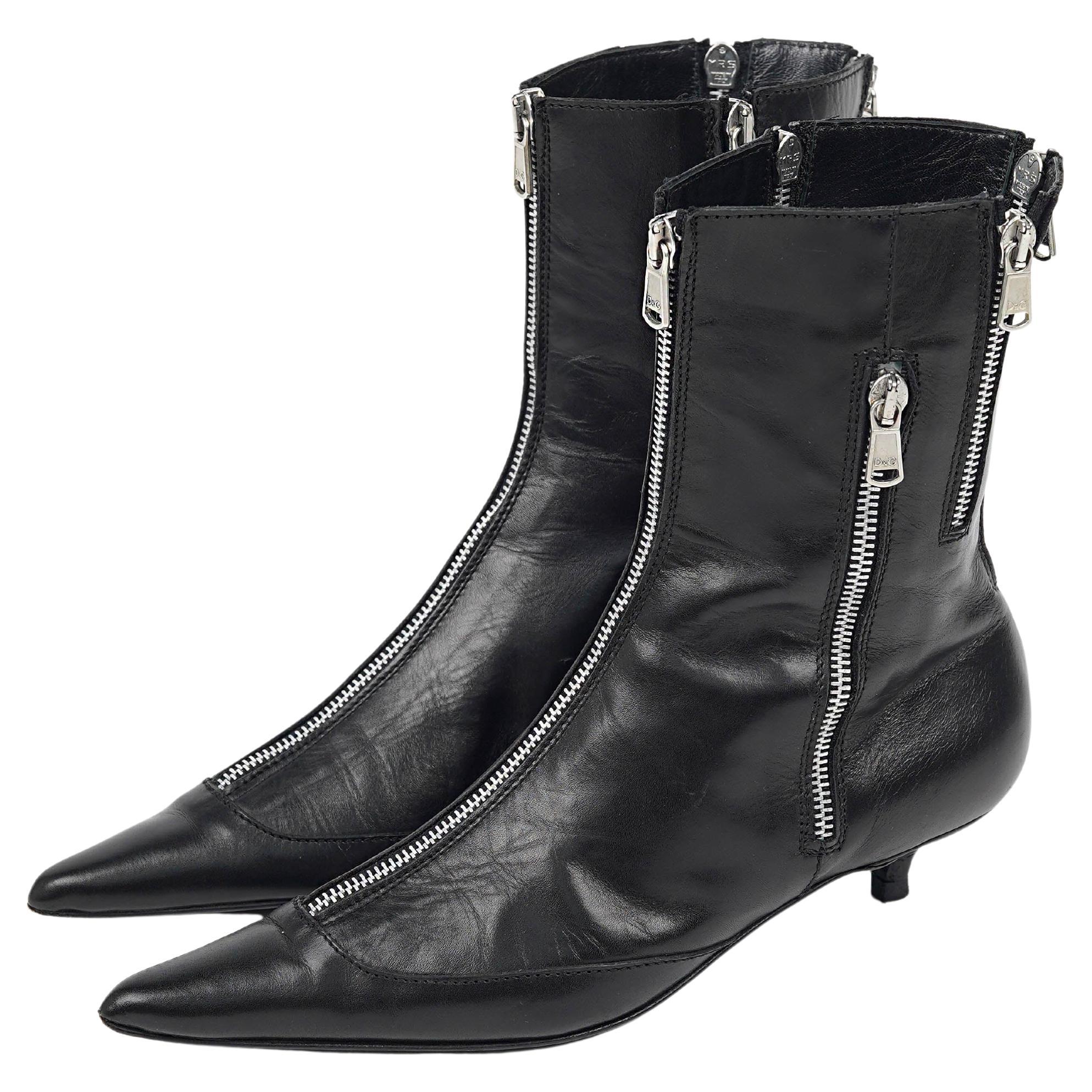 Botas de piel con cremallera Dolce & Gabbana de principios de la década de 2000 - Talla 38,5 (Talla 37) en venta